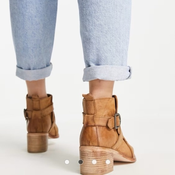 Free People Shoes - Free People Tan Ankle Booties with Western Flair Size 6.5